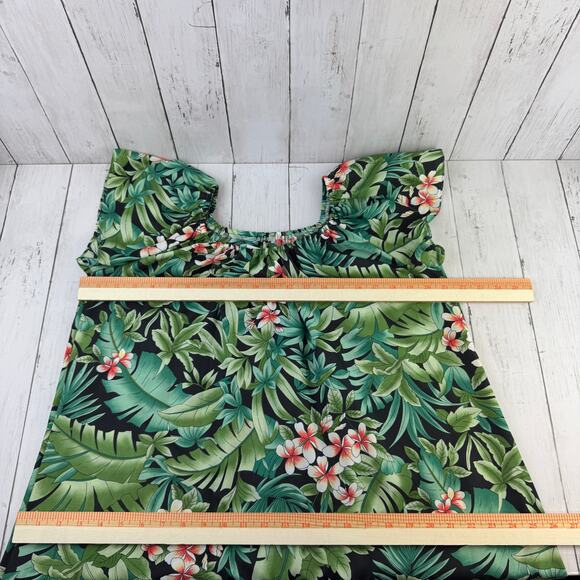 VTG Hilo Hattie Green Tropical Orchid Midi Muumuu Dress Hawaii USA Size Large - Picture 10 of 11